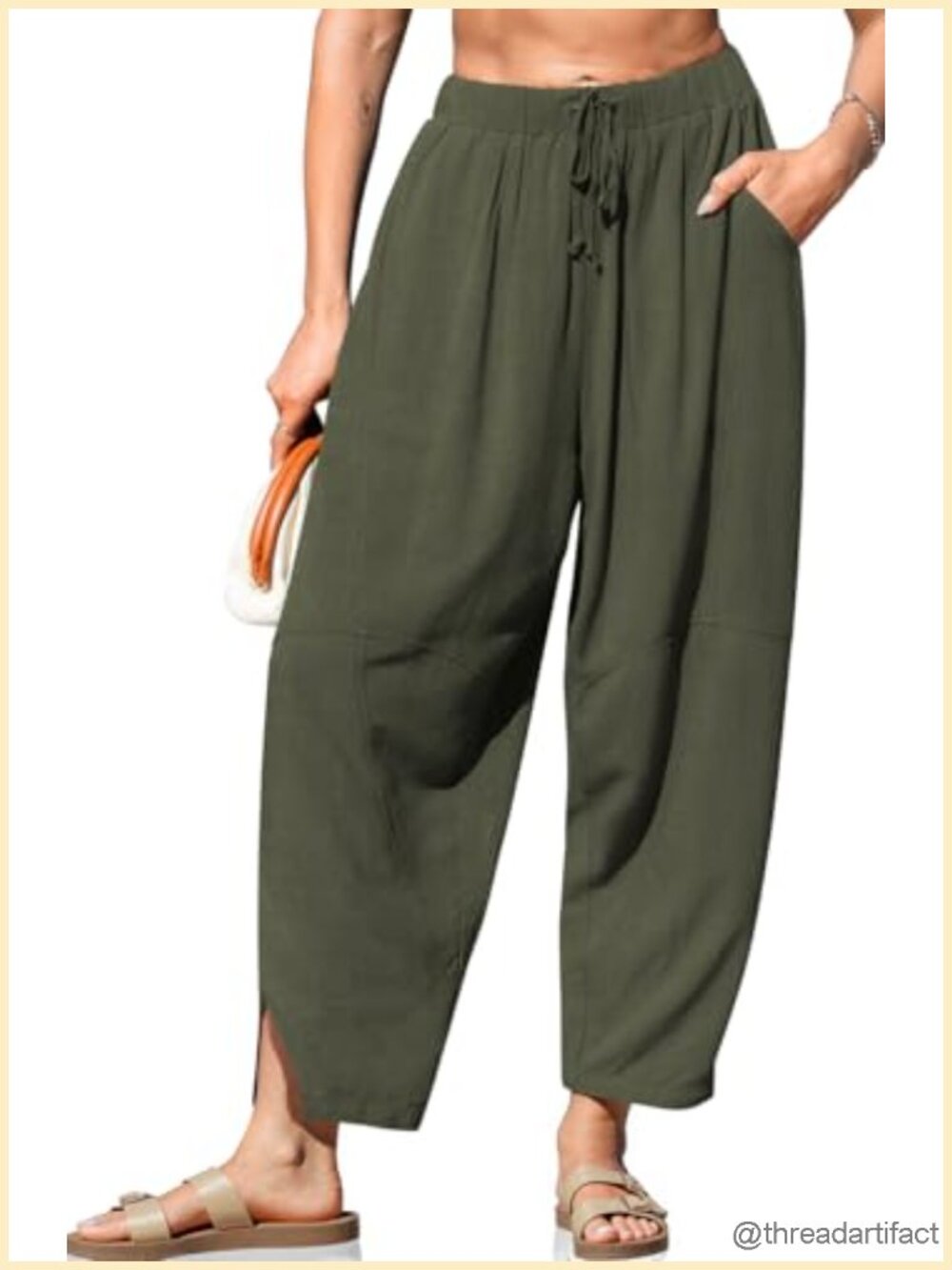 Linen Harem Pants with Pockets Loose Fit Wide Leg Elastic Waist